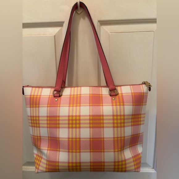 Coach Gallery Tote with Garden Plaid Print - Picture 2 of 14